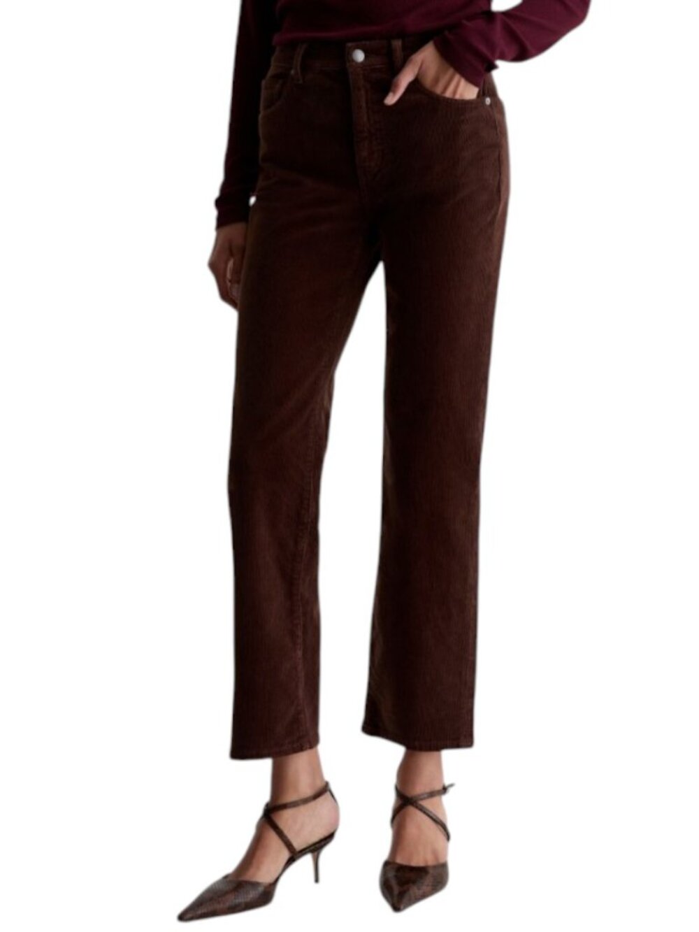 AG Jeans Brinley Mid Rise Straight Corduroy Pants Brown - Size 28
